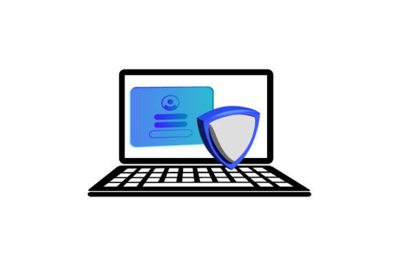 3D Object Laptop with Personal Security Design for Print and Background