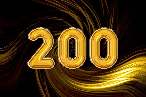 3D Rendering of Alphabet Gold Number 200 Balloon Design