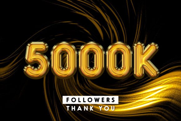 5000k Followers Gold 3D Text Effect for Stunning Design Projects